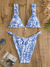 Load image into Gallery viewer, Women's Flower Print Suspenders Sexy Lace-up Two-Piece Bikini +