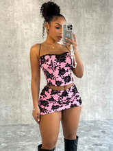 Load image into Gallery viewer, Women's New Fashion Rose Print Suspenders Sexy Slim Hip Skirt Suit +
