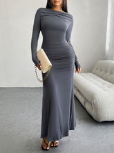 Load image into Gallery viewer, Solid Color Hip-wrapped One-shoulder Dress +