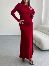 Load image into Gallery viewer, Solid Color Hip-wrapped One-shoulder Dress +
