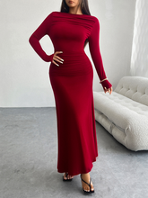 Load image into Gallery viewer, Solid Color Hip-wrapped One-shoulder Dress +