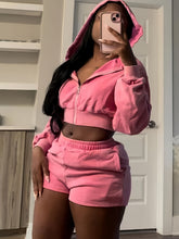 Load image into Gallery viewer, Autumn and Winter Zipper Hooded Long-sleeved Shorts Sweater Suit +