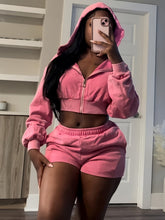 Load image into Gallery viewer, Autumn and Winter Zipper Hooded Long-sleeved Shorts Sweater Suit +