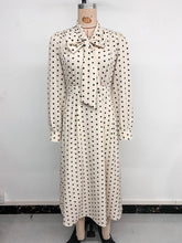 Load image into Gallery viewer, Elegant Mid-length Skirt Bow Tie Collar Long Sleeves and Waist Polka Dot Dress +