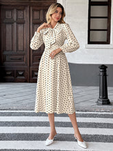 Load image into Gallery viewer, Elegant Mid-length Skirt Bow Tie Collar Long Sleeves and Waist Polka Dot Dress +
