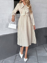 Load image into Gallery viewer, Elegant Mid-length Skirt Bow Tie Collar Long Sleeves and Waist Polka Dot Dress +