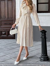 Load image into Gallery viewer, Elegant Mid-length Skirt Bow Tie Collar Long Sleeves and Waist Polka Dot Dress +