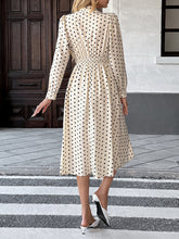 Load image into Gallery viewer, Elegant Mid-length Skirt Bow Tie Collar Long Sleeves and Waist Polka Dot Dress +