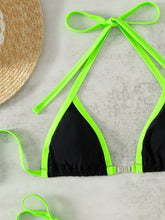 Load image into Gallery viewer, Contrast Trim Tied Halter Neck Bikini Set +