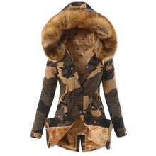 Load image into Gallery viewer, Coat with Drawstring Wool Collar -  Camouflage Print Jacket - Casual Warm Jacket of Cotton for Women +