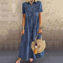 Load image into Gallery viewer, Denim Style Long Multi-buckle Distressed Dress +
