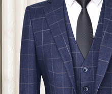 Load image into Gallery viewer, Male Three-Piece Slim Plaid Suit Formal and Casual Business Groom Suit +