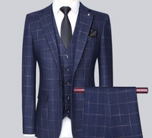 Load image into Gallery viewer, Male Three-Piece Slim Plaid Suit Formal and Casual Business Groom Suit +