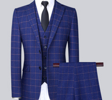 Load image into Gallery viewer, Male Three-Piece Slim Plaid Suit Formal and Casual Business Groom Suit +