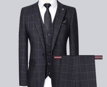 Load image into Gallery viewer, Male Three-Piece Slim Plaid Suit Formal and Casual Business Groom Suit +