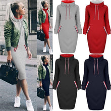 Load image into Gallery viewer, Laid-back Hooded Dress Sweatshirt Dress Women's Winter Outfit +