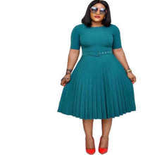 Load image into Gallery viewer, Round Neck Plus Size Mother's Dress Female Pleated Dress +
