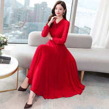Load image into Gallery viewer, Classy Elegant Women's Dress - Long Sleeve Chiffon Solid Color Dress +