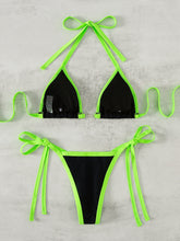 Load image into Gallery viewer, Contrast Trim Tied Halter Neck Bikini Set +