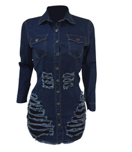 Load image into Gallery viewer, Shredded Denim Dress Women's Short Ripped Jeans Dress +