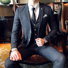 Load image into Gallery viewer, Classy Suit for Gentlemen - Slim Fit Three-piece Suit With Line Pattern - Business or Casual Men's Suit +