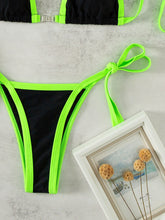 Load image into Gallery viewer, Contrast Trim Tied Halter Neck Bikini Set +