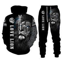 Load image into Gallery viewer, Lion Print Men Hooded Sweatshirt Set +