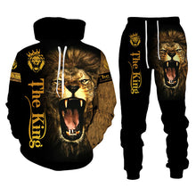 Load image into Gallery viewer, Lion Print Men Hooded Sweatshirt Set +