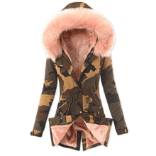 Load image into Gallery viewer, Coat with Drawstring Wool Collar -  Camouflage Print Jacket - Casual Warm Jacket of Cotton for Women +