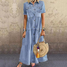 Load image into Gallery viewer, Denim Style Long Multi-buckle Distressed Dress +
