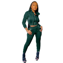 Load image into Gallery viewer, Diamond Pockets Set of 2 Pieces Sweatsuit - Zipper Hooded Sweatshirt - Pencil Pants Tracksuit Set (+)
