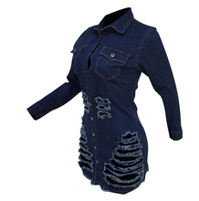 Load image into Gallery viewer, Shredded Denim Dress Women's Short Ripped Jeans Dress +