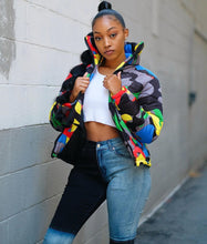 Load image into Gallery viewer, Camouflage Print Winter Bubble Coat - Female Cropped Puffer Jacket - Trendy Winter Coat - Multicolored Camouflage Jacket +