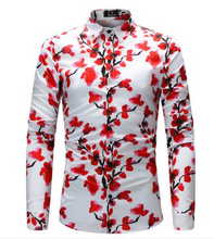 Load image into Gallery viewer, Plum Blossom Printed Shirt Trendy Men's Floral Shirt Comfortable Casual Long Sleeve Dress Shirt +