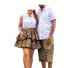 Load image into Gallery viewer, African Print Batik Cotton Couple Suit Ladies Skirt Men's Shorts +