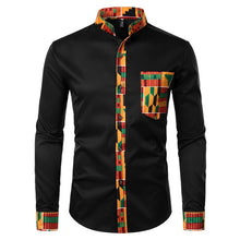 Load image into Gallery viewer, Dashiki Men's Shirt African Fashion Shirt Patchwork Pocket African Long Sleeve African Design Shirt +
