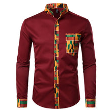 Load image into Gallery viewer, Dashiki Men's Shirt African Fashion Shirt Patchwork Pocket African Long Sleeve African Design Shirt +