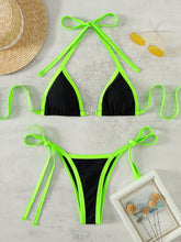 Load image into Gallery viewer, Contrast Trim Tied Halter Neck Bikini Set +