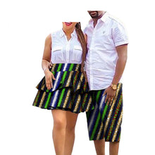Load image into Gallery viewer, African Print Batik Cotton Couple Suit Ladies Skirt Men's Shorts +