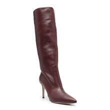 Load image into Gallery viewer, Burgundy PU Plus Size Pointed Toe Knee-length Boots +