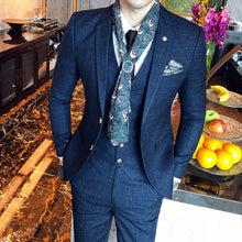 Load image into Gallery viewer, Classy Suit for Gentlemen - Slim Fit Three-piece Suit With Line Pattern - Business or Casual Men's Suit +