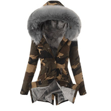 Load image into Gallery viewer, Coat with Drawstring Wool Collar -  Camouflage Print Jacket - Casual Warm Jacket of Cotton for Women +