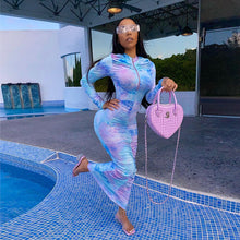 Load image into Gallery viewer, Stand-up Collar Zipper Bag Hip Dress +