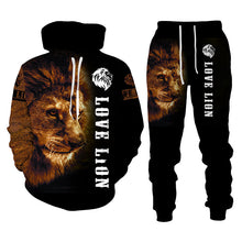 Load image into Gallery viewer, Lion Print Men Hooded Sweatshirt Set +
