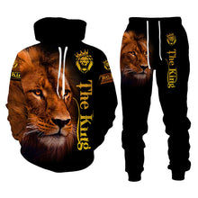 Load image into Gallery viewer, Lion Print Men Hooded Sweatshirt Set +