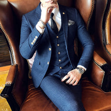 Load image into Gallery viewer, Classy Suit for Gentlemen - Slim Fit Three-piece Suit With Line Pattern - Business or Casual Men's Suit +