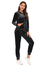 Load image into Gallery viewer, Women's Sweatsuit Zip-Up Hooded Jacket and Pants Set +