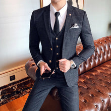 Load image into Gallery viewer, Classy Suit for Gentlemen - Slim Fit Three-piece Suit With Line Pattern - Business or Casual Men's Suit +