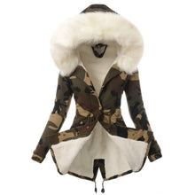 Load image into Gallery viewer, Coat with Drawstring Wool Collar -  Camouflage Print Jacket - Casual Warm Jacket of Cotton for Women +