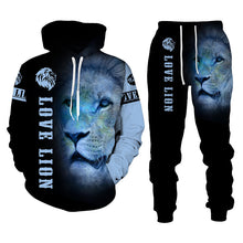 Load image into Gallery viewer, Lion Print Men Hooded Sweatshirt Set +